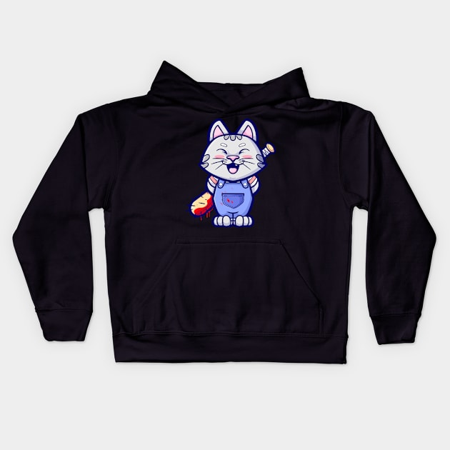 Psycho Cat: Unleashing Crazed Cuteness with a Vengeful Meow Kids Hoodie by Holymayo Tee